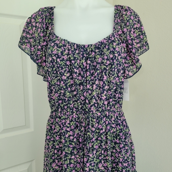 Time and Tru Floral On/Off Shoulder Flutter Sleeve Maxi Dress M NWT Multi Tiered - Picture 2 of 16